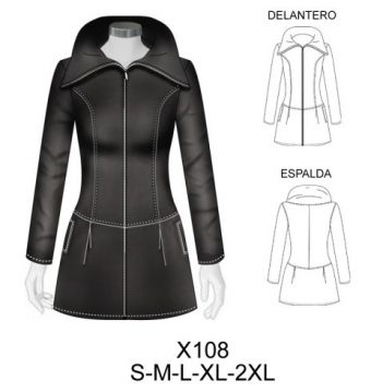 X108 POLERON LARGO, CUELLO GRANDE, CORTE EN CINTURA