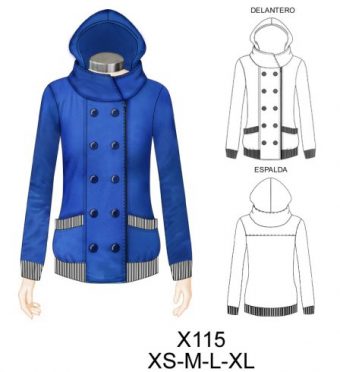 X115 POLERON CRUZADO, CUELLO GRANDE CON GORRO