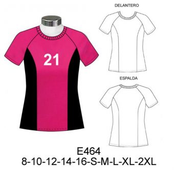 E464 POLERA ESCOTE REDONDO CORTE PRINCESA, MANGA RAGLAN