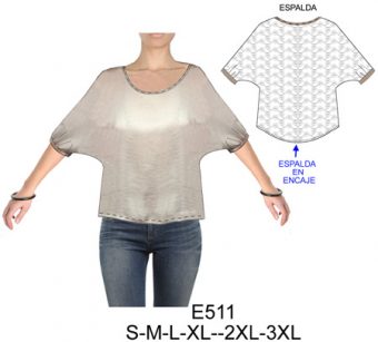 E511 POLERA MANGA MURCIELAGO, ESPALDA DE ENCAJE