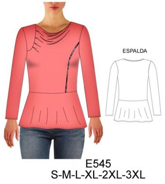 E545 POLERA CORTE EN CINTURA CON DRAPEADO EN ESCOTE