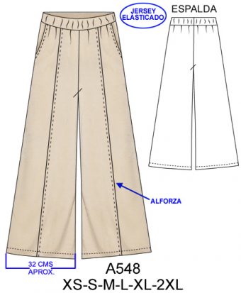 A548 PANTALON CON ALFORZAS CENTRALES BASTA ANCHA, BOLSILLO ARGENTINO